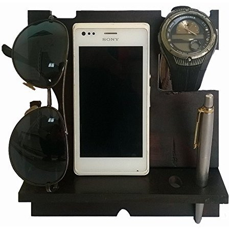 Winmaarc Black Color Wooden All Type of Mobile Docking Charging Station Phone Dock Desk Organizer