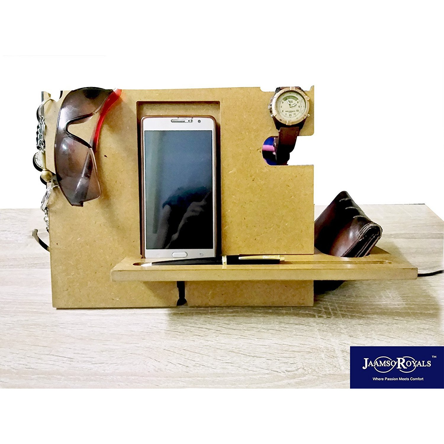 Winmaarc Beige Color Wooden All Type of Mobile Docking Charging Station Phone Dock Desk Organizer