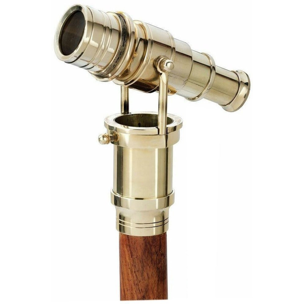 Winmaarc Vintage Brass Handle Victorian Telescope Head Foldable Wooden Walking Stick Cane