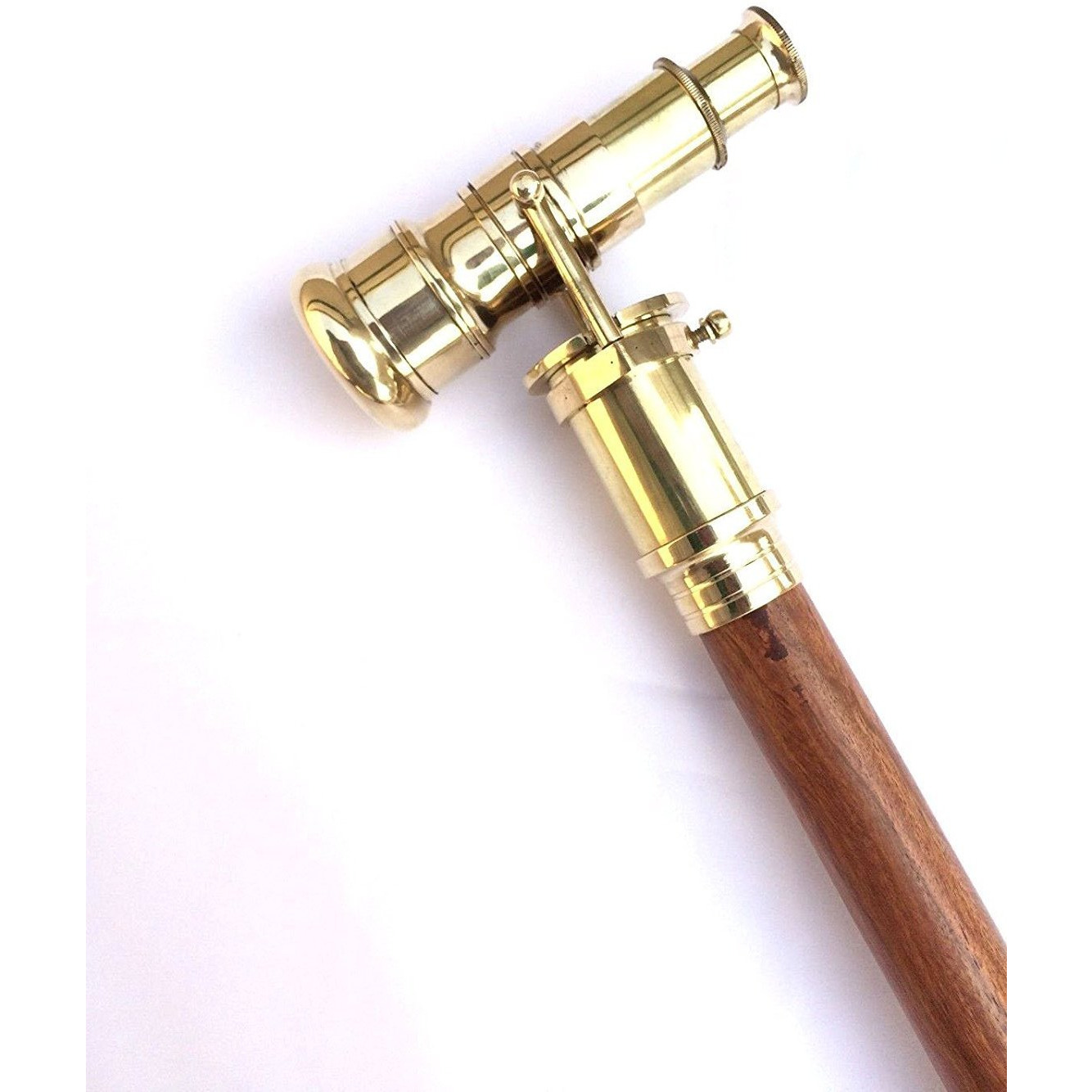 Winmaarc Vintage Brass Handle Victorian Telescope Head Foldable Wooden Walking Stick Cane