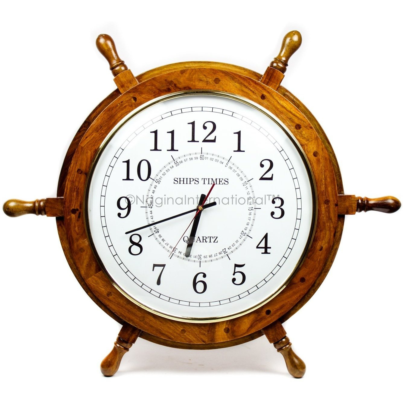 Winmaarc Nautical Hand Crafted Wooden Ship Wheel Quartz Times Wall Clock Home Dcor