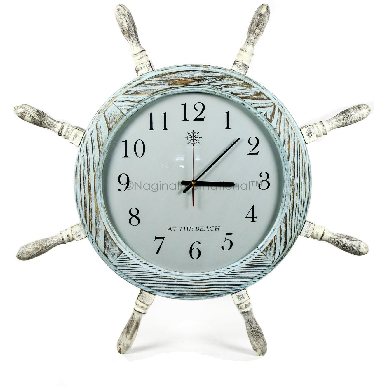 Winmaarc Pine Wood Nautical Ship Wheel Vintage Clock Quartz Times Wall Clock Home Dcor
