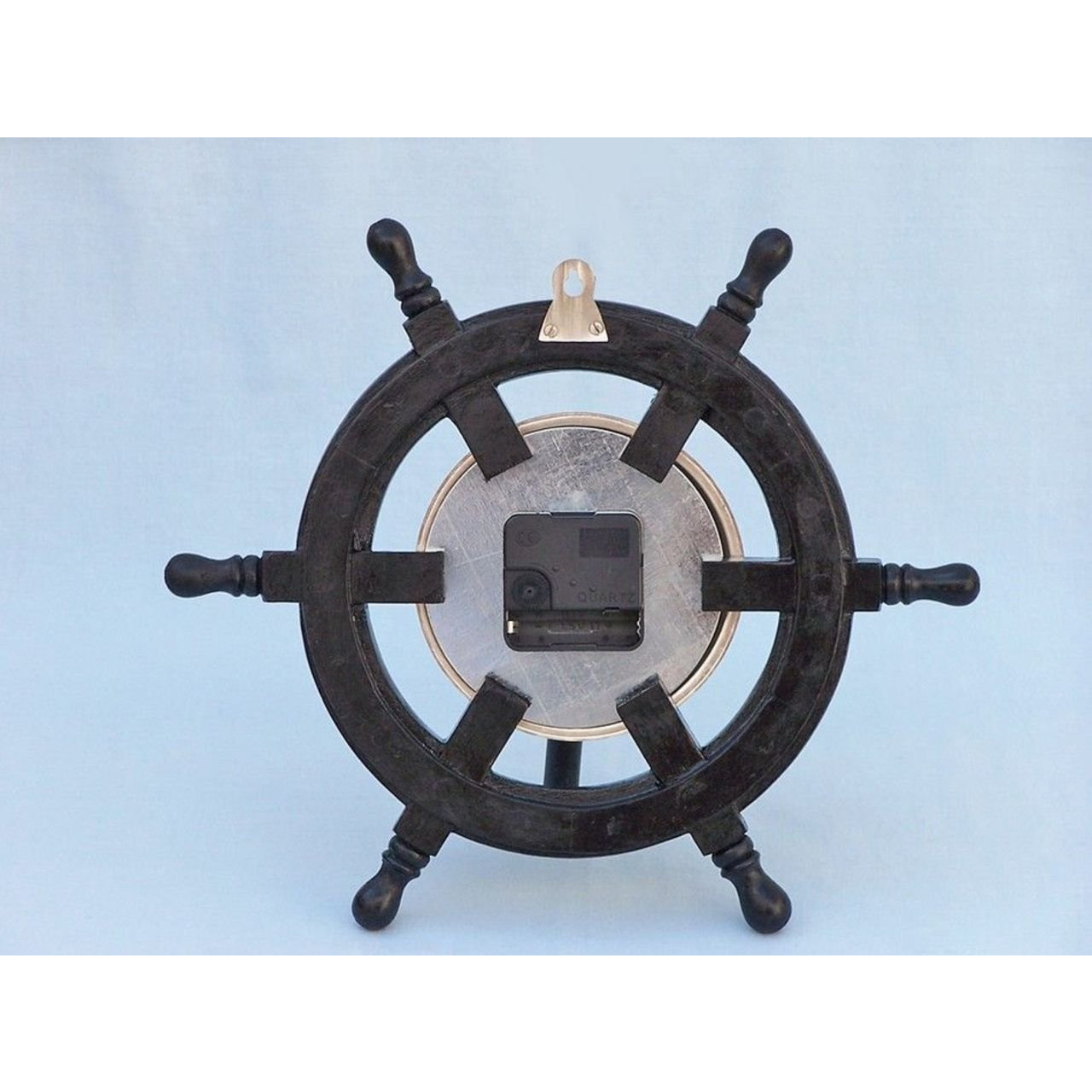 Winmaarc Wooden Handmade Deluxe Class Black Wood and Chrome Pirate Ship Wheel Clock 12