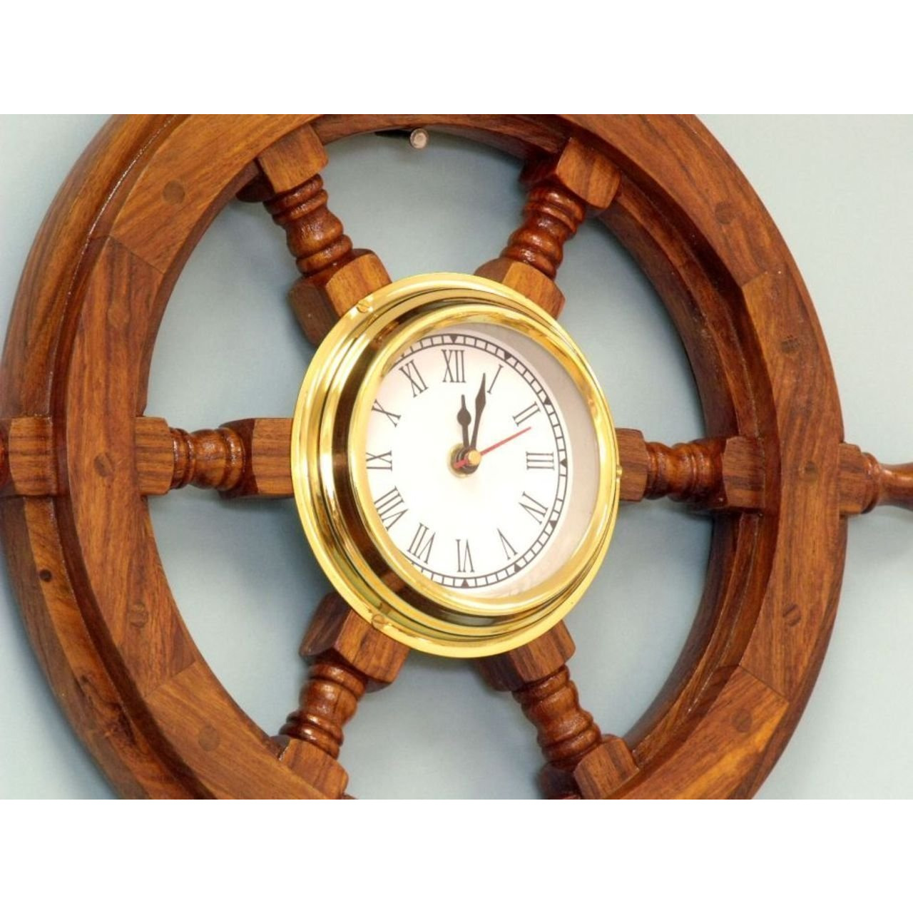 Winmaarc Wooden Handmade Deluxe Class Black Wood and Brass Pirate Ship Wheel Clock 18