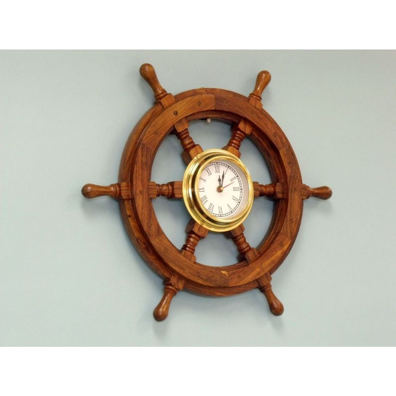 Winmaarc Wooden Handmade Deluxe Class Black Wood and Brass Pirate Ship Wheel Clock 18