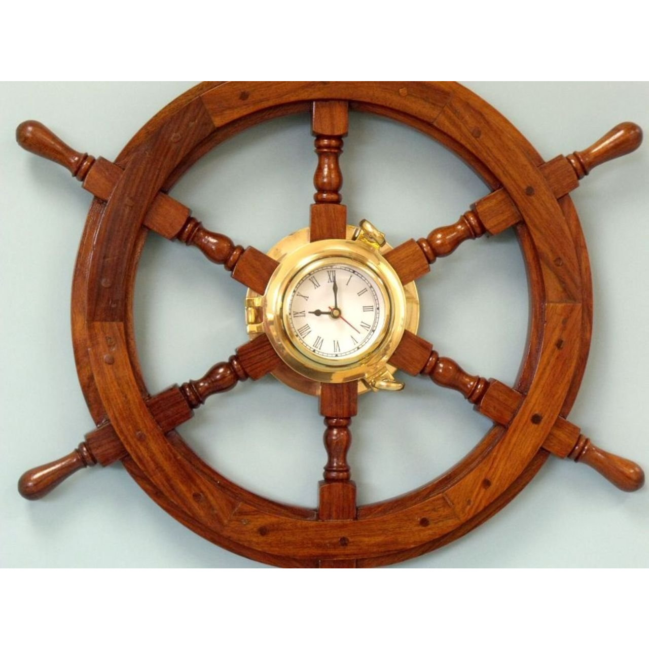 Winmaarc Wooden Handmade Deluxe Class Black Wood and Brass Pirate Ship Wheel Clock 24