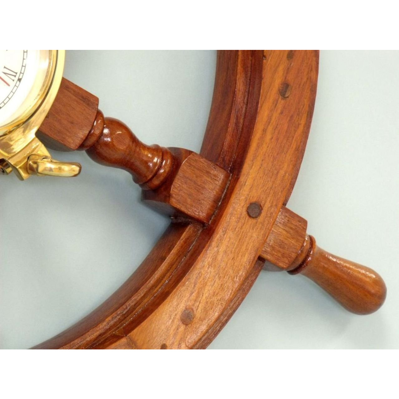 Winmaarc Wooden Handmade Deluxe Class Black Wood and Brass Pirate Ship Wheel Clock 24
