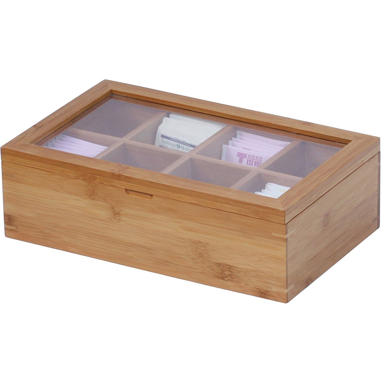 Winmaarc Tea Box Storage Natural Tea Chest Tea Bag Holder with Clear Hinged Lid