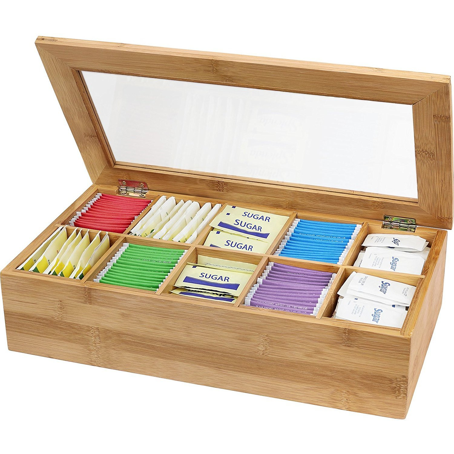 Winmaarc Handmade Steamwich Tea Storage Box with Clear Hinged Lid Tea Chest