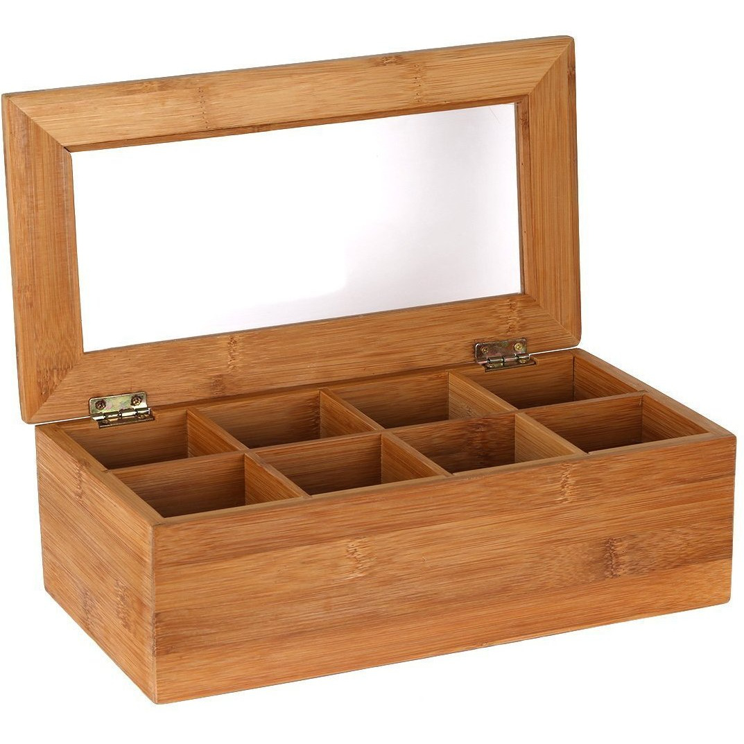 Winmaarc Handmade Steamwich Tea Storage Box with Clear Hinged Lid Tea Chest