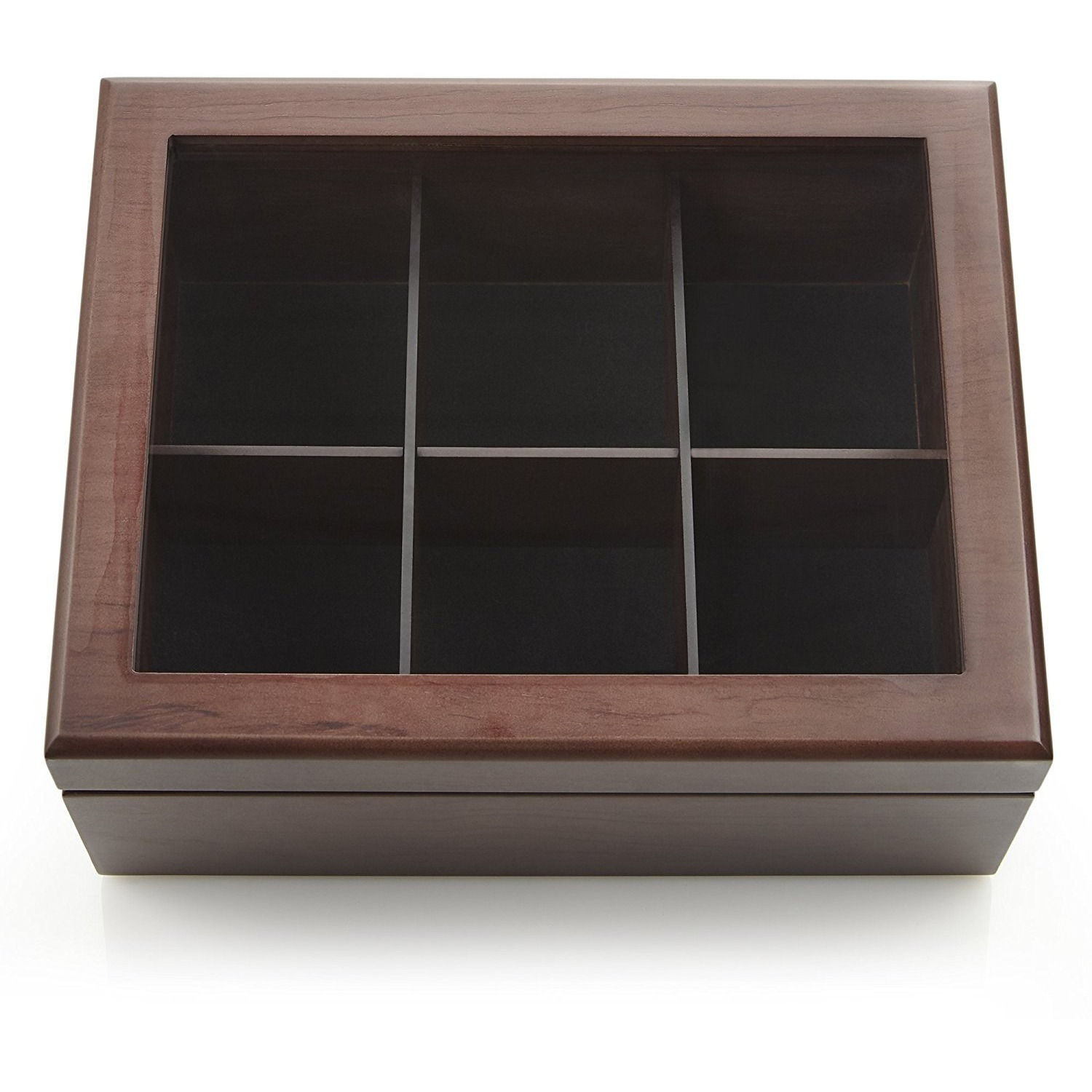 Winmaarc Wooden Tea Storage Chest 6 Adjustable Compartment Tea Bags Organizer