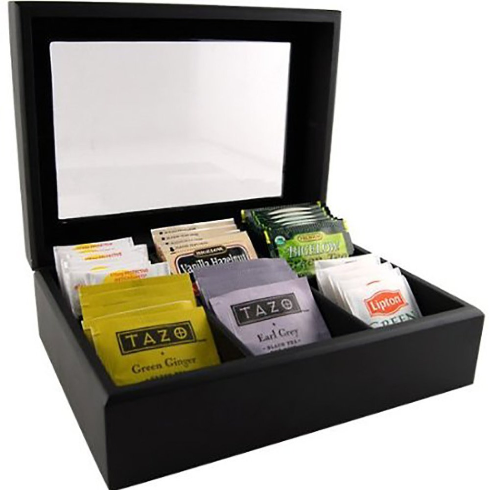 Winmaarc Wooden Tea Storage Chest 6 Adjustable Compartment Tea Bags Organizer