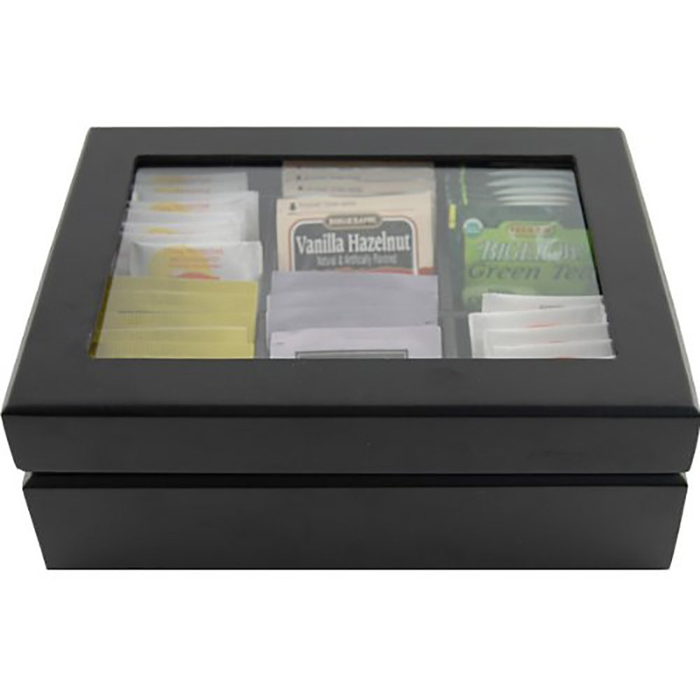 Winmaarc Wooden Tea Storage Chest 6 Adjustable Compartment Tea Bags Organizer