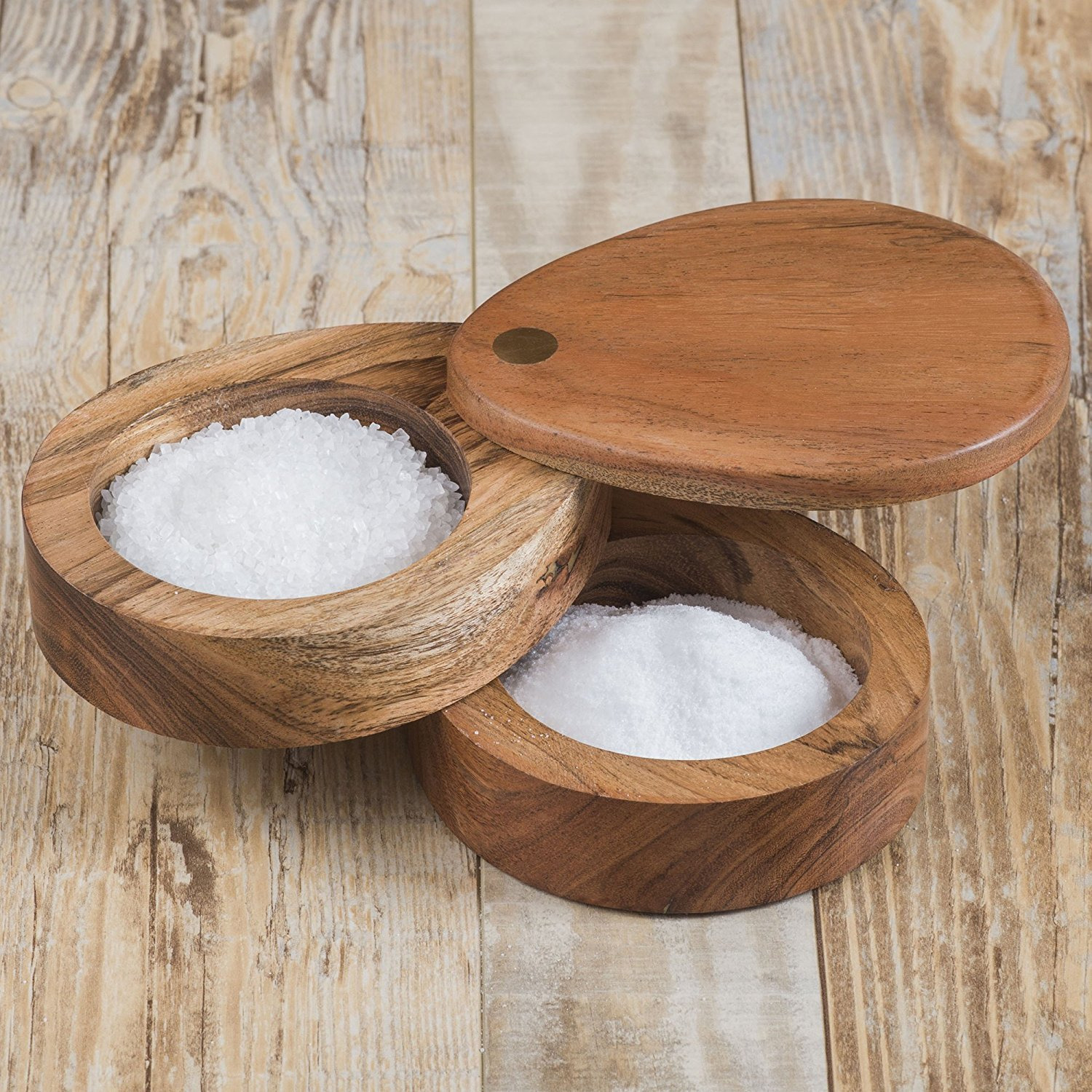 Winmaarc Wooden Triple Salt Box Container with Lid For Secure Strong Storage