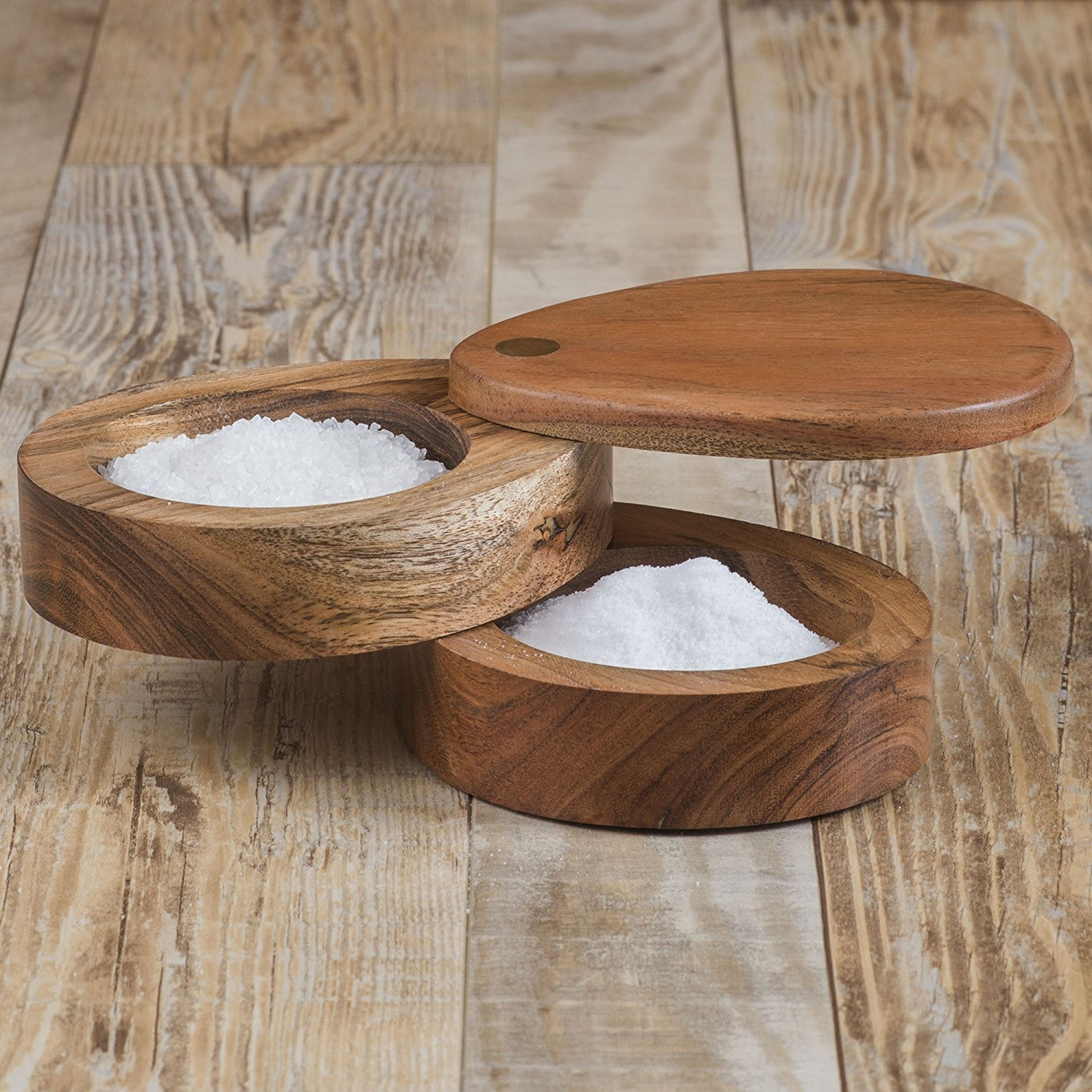 Winmaarc Wooden Triple Salt Box Container with Lid For Secure Strong Storage