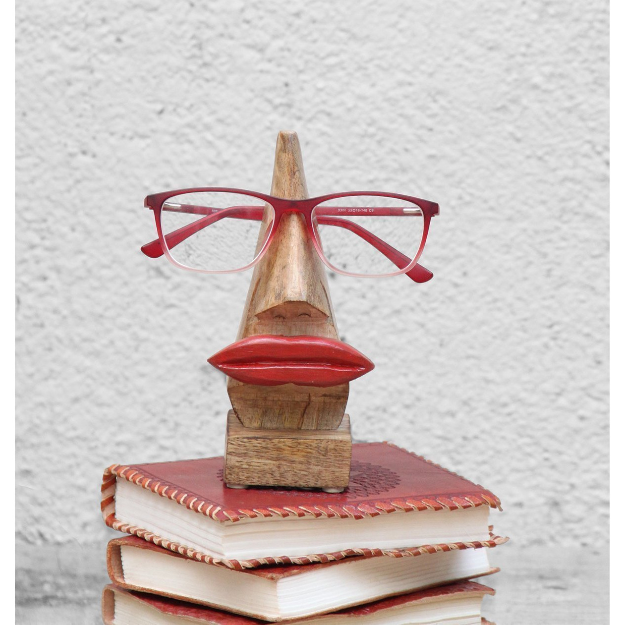 Winmaarc Wooden Handmade Red Lip Shaped Eyeglass Spectacle Holder Display Stand for Girls Women