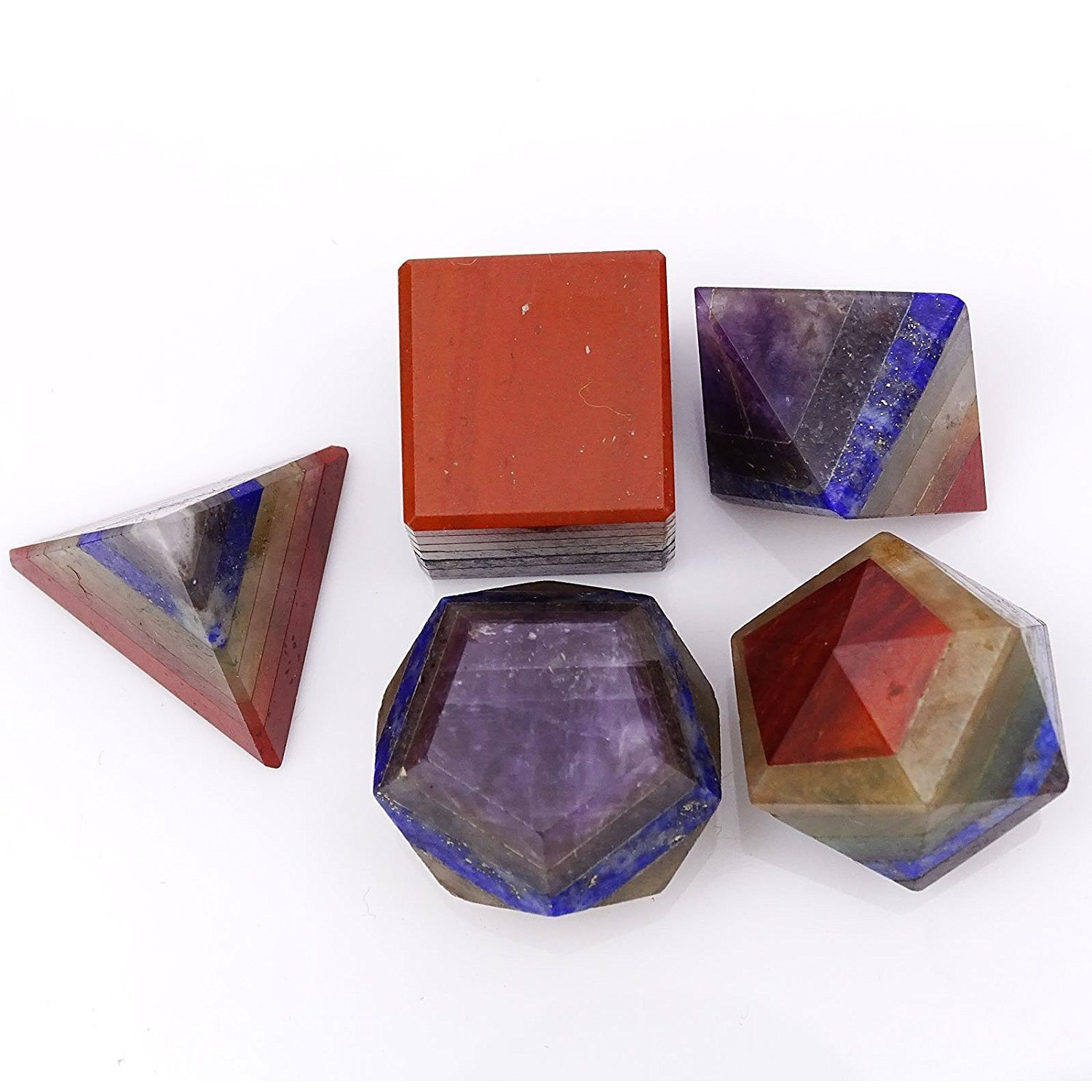Winmaarc Chakra Reiki Healing Crystal Gemstone 5 Pieces Balancing Sacred Geometry Platonic Stone