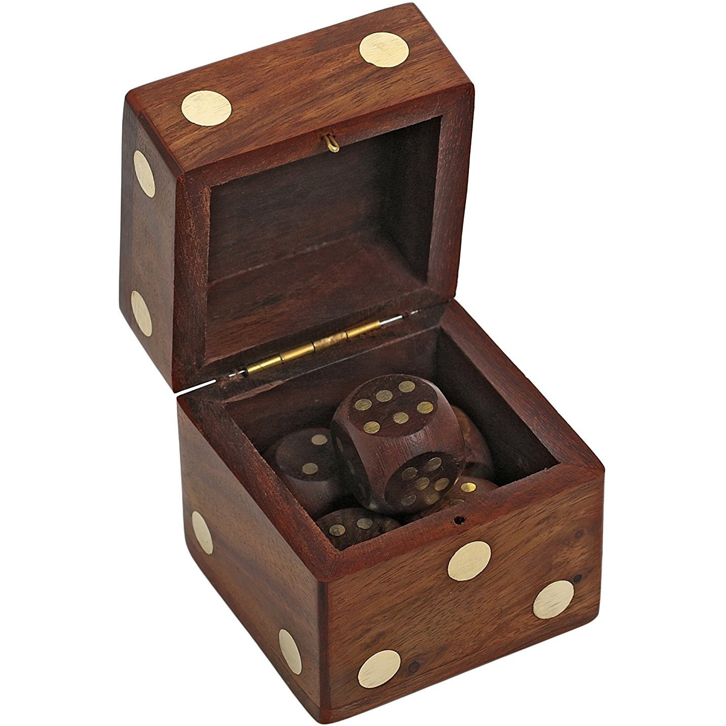 Winmaarc Dice Game Set with Decorative Storage Box Includes 5 Wooden Dice