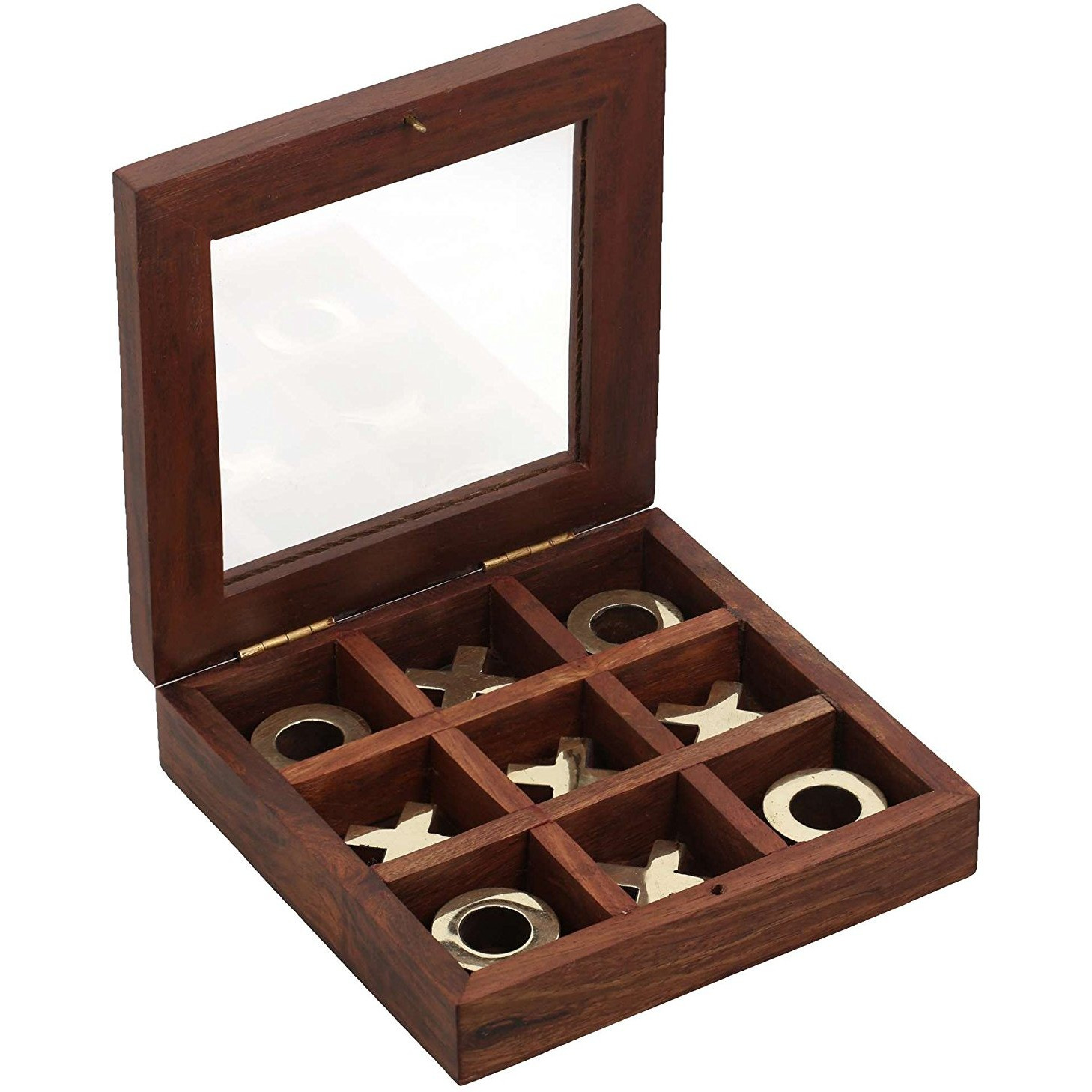 Winmaarc Handmade Brass and Wood Tic Tac Toe Game Noughts and Crosses Game