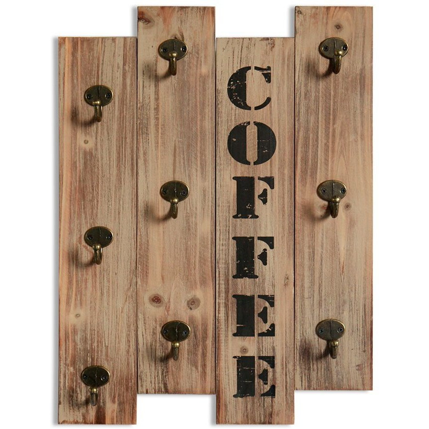 Winmaarc Kitchen Wall Storage Brown Wall Mounted Coffee Mug Hanger Rack and Tea Cup Holder Organizer