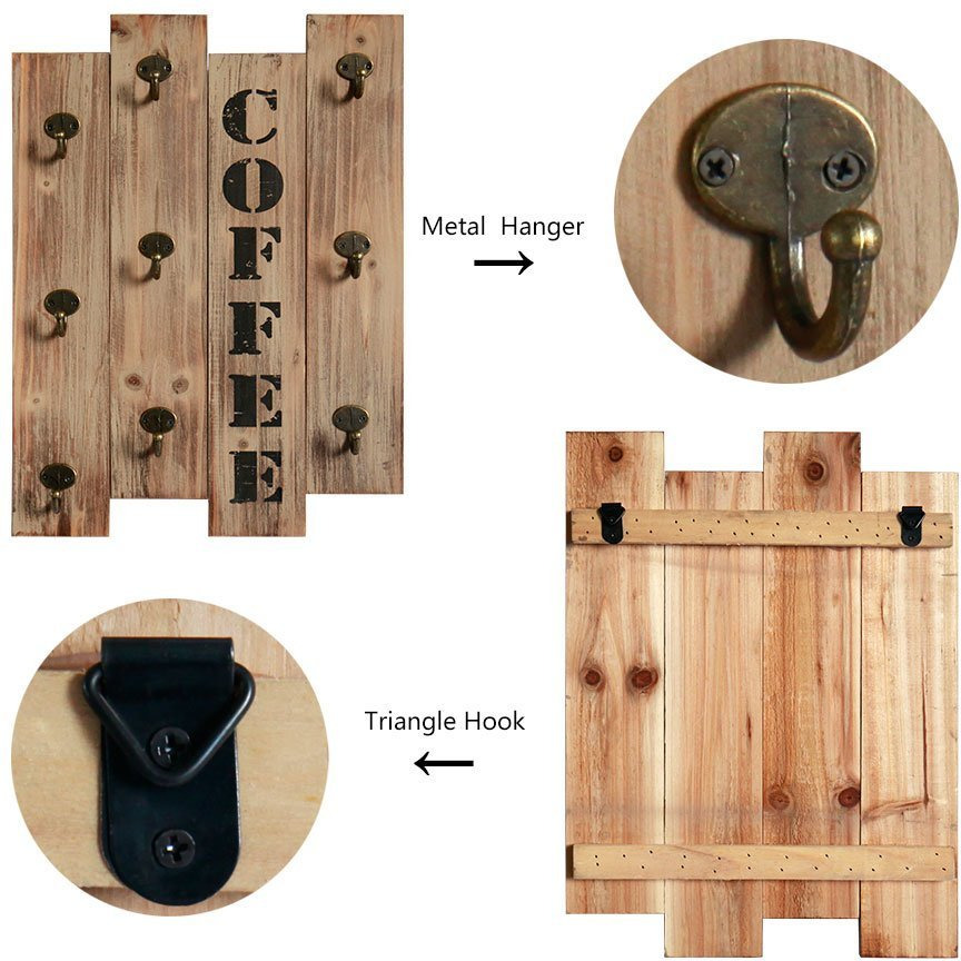 Winmaarc Kitchen Wall Storage Brown Wall Mounted Coffee Mug Hanger Rack and Tea Cup Holder Organizer