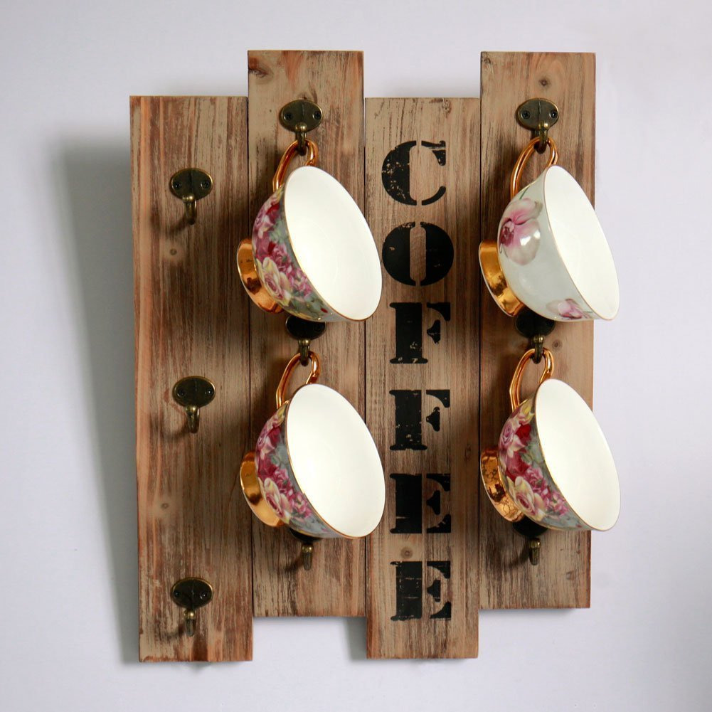 Winmaarc Kitchen Wall Storage Brown Wall Mounted Coffee Mug Hanger Rack and Tea Cup Holder Organizer
