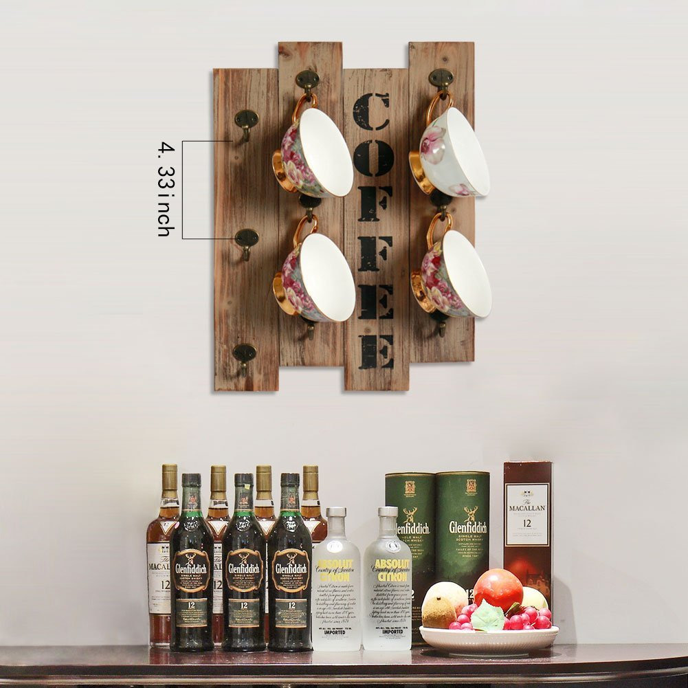 Winmaarc Kitchen Wall Storage Brown Wall Mounted Coffee Mug Hanger Rack and Tea Cup Holder Organizer