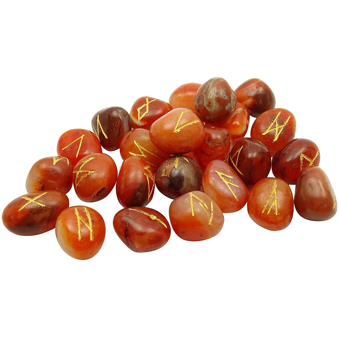 Winmaarc Natural Gemstone Runes Set Polished Stone Engraved Symbol 25pcs Set Crystal Chakra Healling (Carnelian)