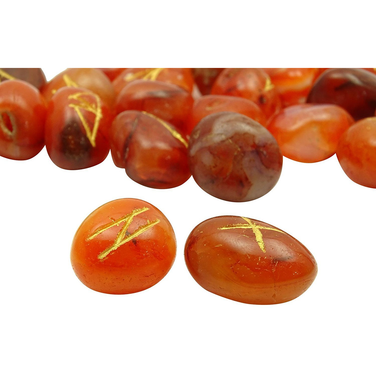Winmaarc Natural Gemstone Runes Set Polished Stone Engraved Symbol 25pcs Set Crystal Chakra Healling (Carnelian)