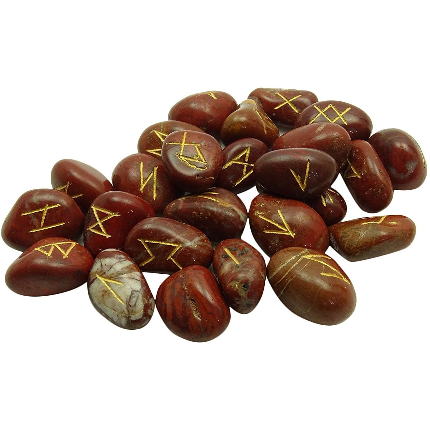 Winmaarc Natural Gemstone Runes Set Polished Stone Engraved Symbol 25pcs Set Crystal Chakra Healling (Red Jasper)