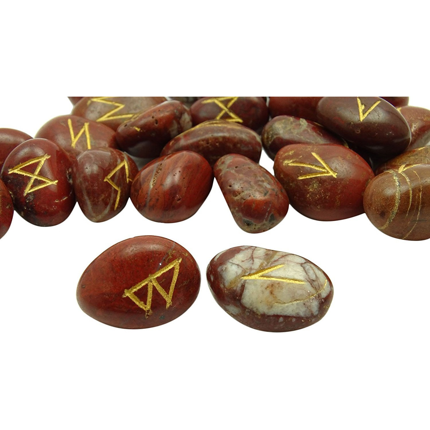 Winmaarc Natural Gemstone Runes Set Polished Stone Engraved Symbol 25pcs Set Crystal Chakra Healling (Red Jasper)