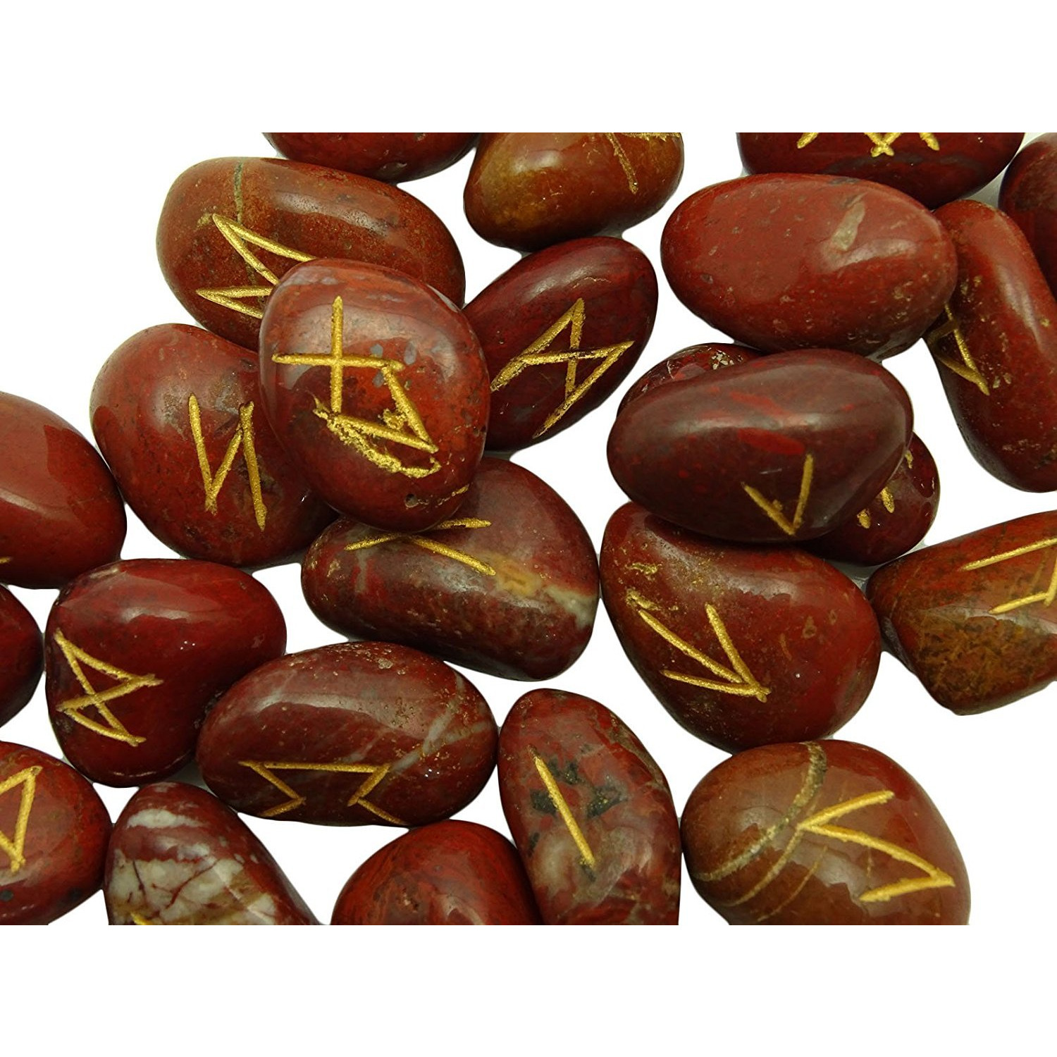 Winmaarc Natural Gemstone Runes Set Polished Stone Engraved Symbol 25pcs Set Crystal Chakra Healling (Red Jasper)
