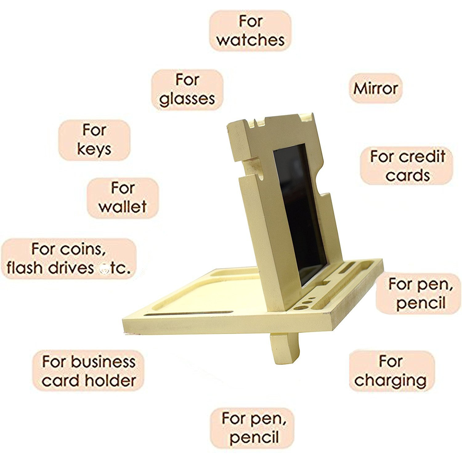 Winmaarc Wooden Docking Station, Desk organizer For Smartphone, Tablet, Watch, Wallet, Shades, Keys Coins, Handmade Mens Christmas Gift
