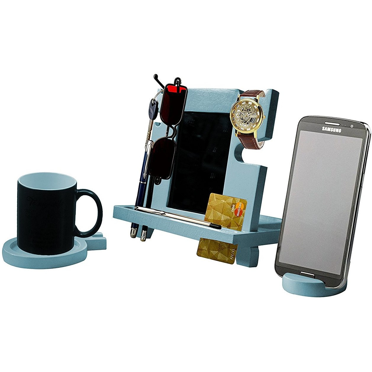 Winmaarc Wooden Docking Station, Desk organizer For Smartphone, Tablet, Watch, Wallet, Shades, Keys Coins, Handmade Mens Christmas Gift