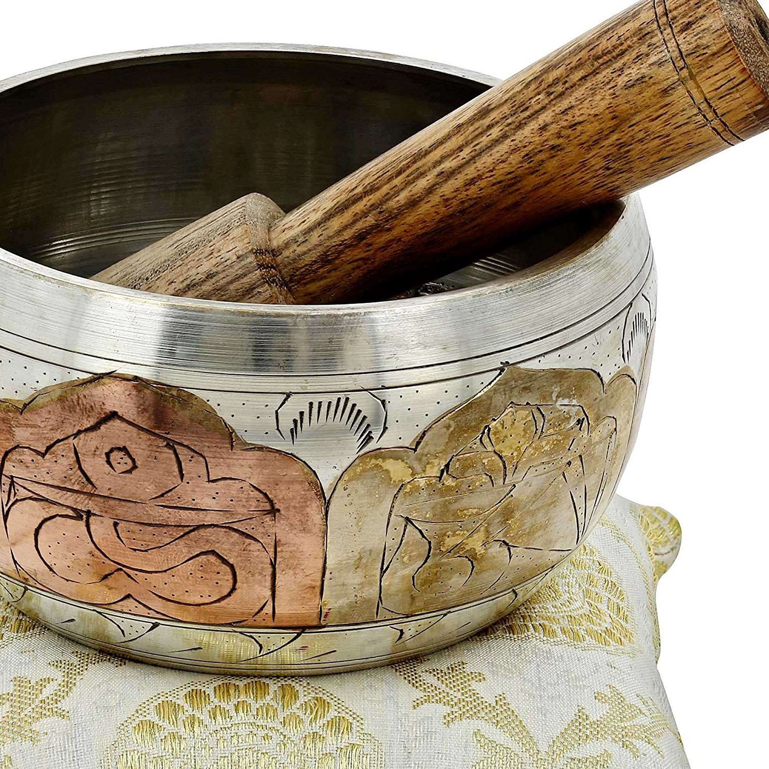 Winmaarc Tibetan Singing Bowl Meditation Copper and Silver Buddhist Dcor 4 Inch
