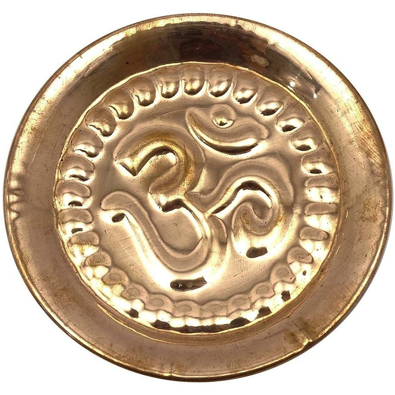 Winmaarc Copper Om Symbol Embossed Plate Aum Hindu Religious Puja Navratra Tika Thali