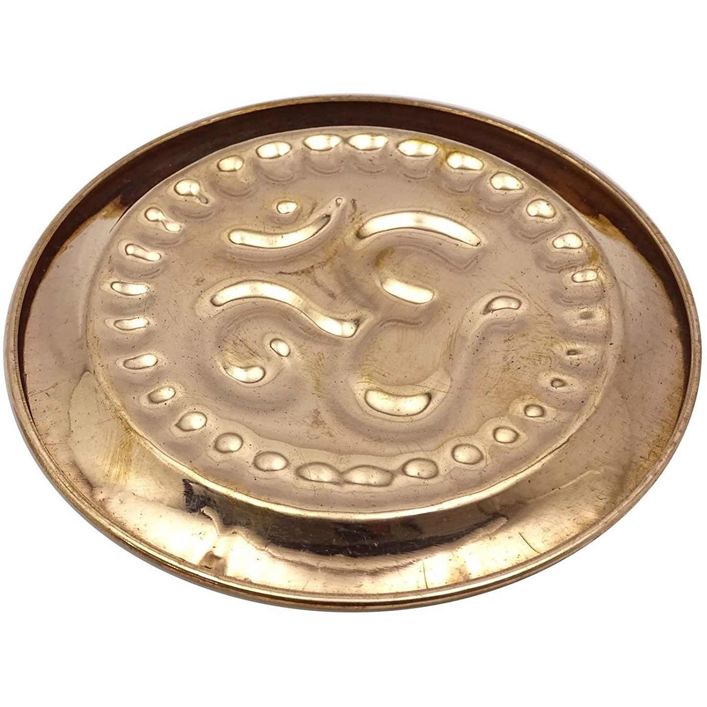 Winmaarc Copper Om Symbol Embossed Plate Aum Hindu Religious Puja Navratra Tika Thali