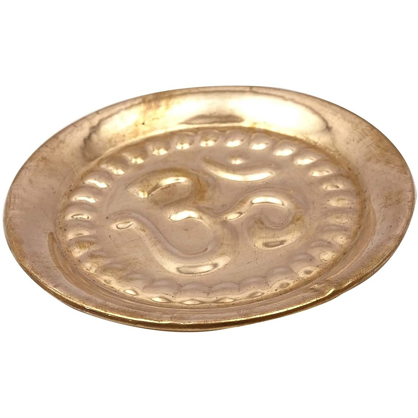 Winmaarc Copper Om Symbol Embossed Plate Aum Hindu Religious Puja Navratra Tika Thali
