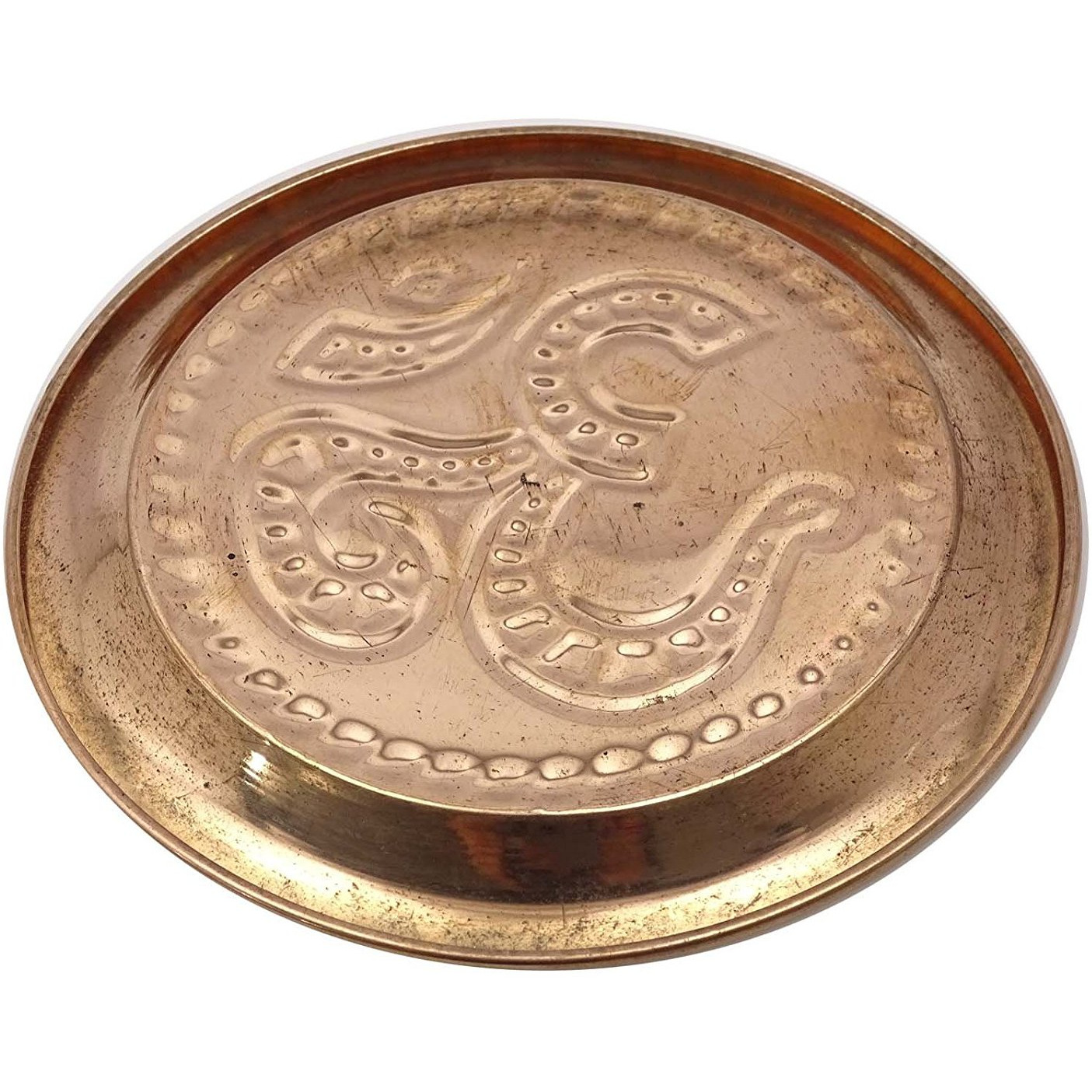 Winmaarc Copper Om Symbol Embossed Plate Aum Hindu Religious Puja Navratra Tika Thali