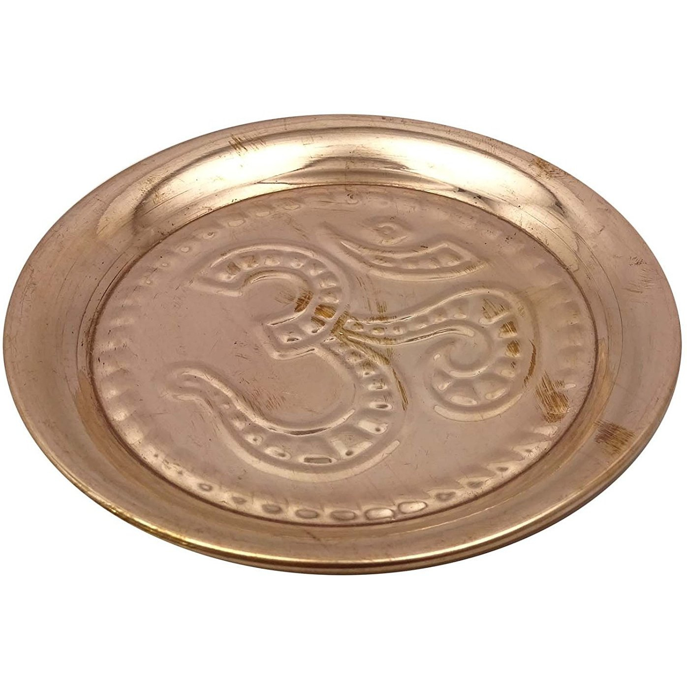 Winmaarc Copper Om Symbol Embossed Plate Aum Hindu Religious Puja Navratra Tika Thali