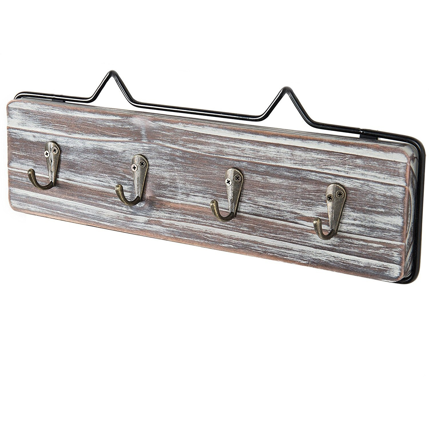 Winmaarc Wooden Mounted Torched Wood Black Metal Frame Key Hook Holder
