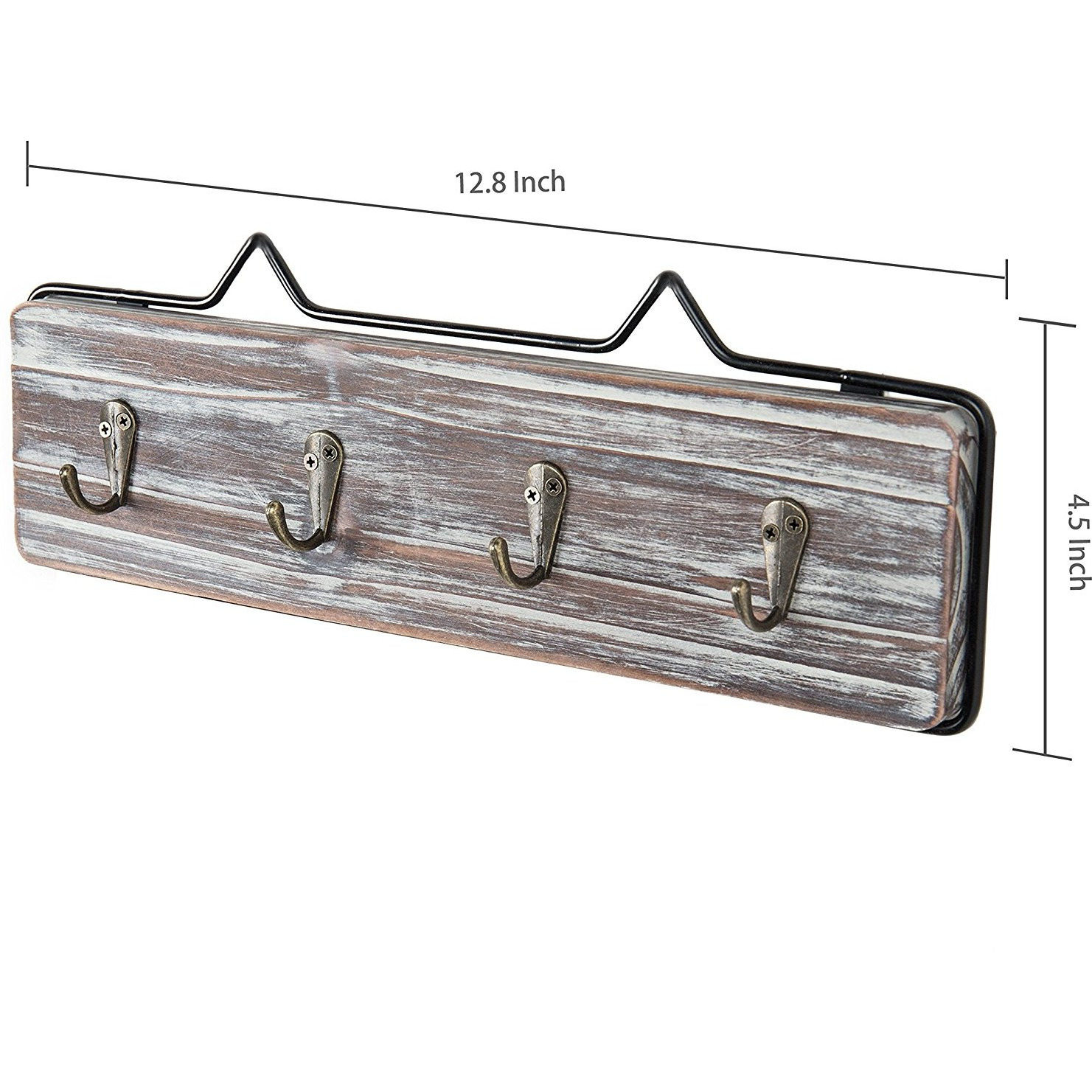 Winmaarc Wooden Mounted Torched Wood Black Metal Frame Key Hook Holder