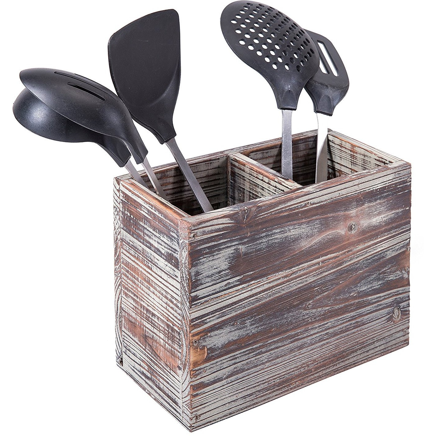 Winmaarc Wood Kitchen Dining Utensil Organizer Caddy with Napkin Holder 4 Compartment