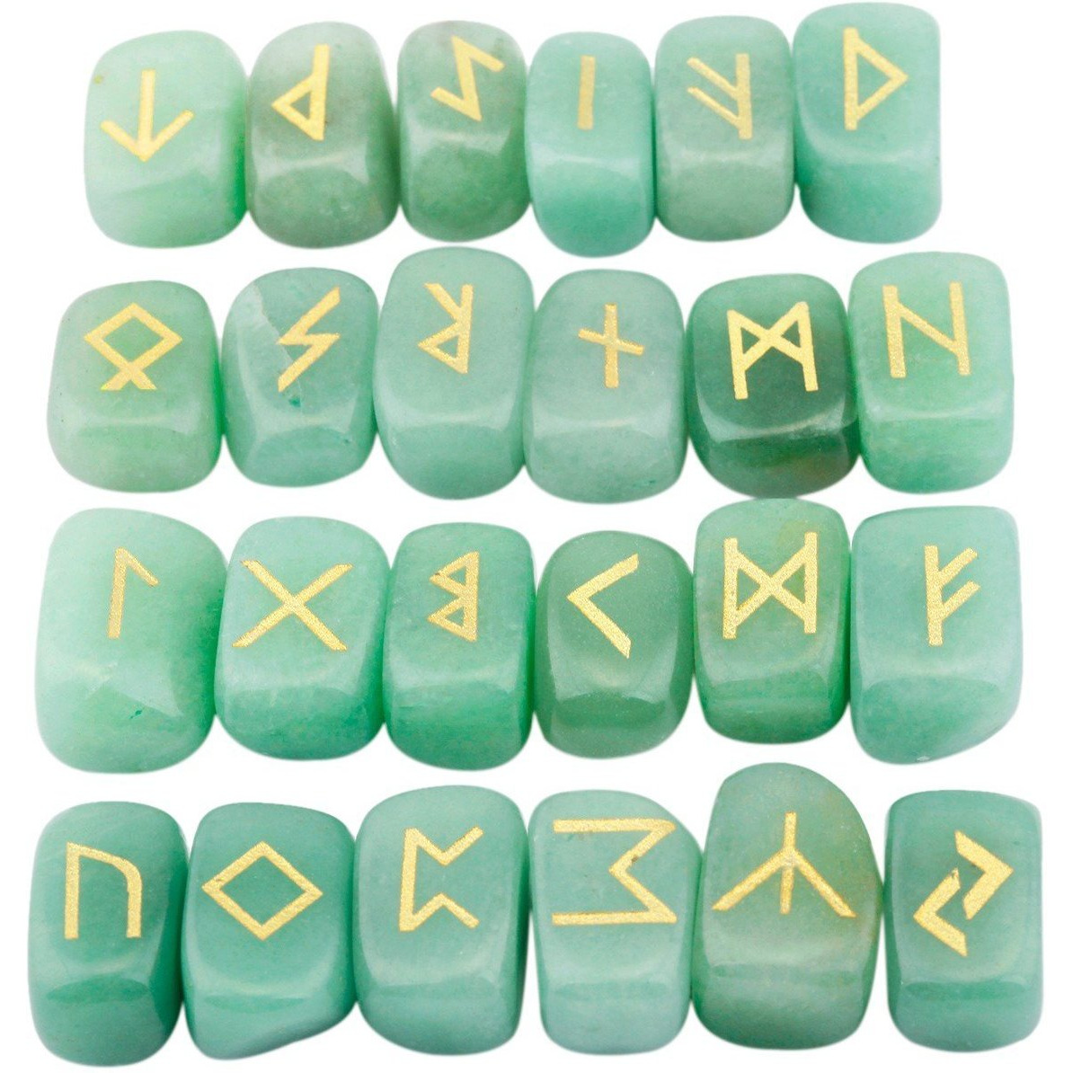Winmaarc Green Aventurine Rune Stones Tumbled Engraved Lettering Crystal Set Healing Chakra Reiki