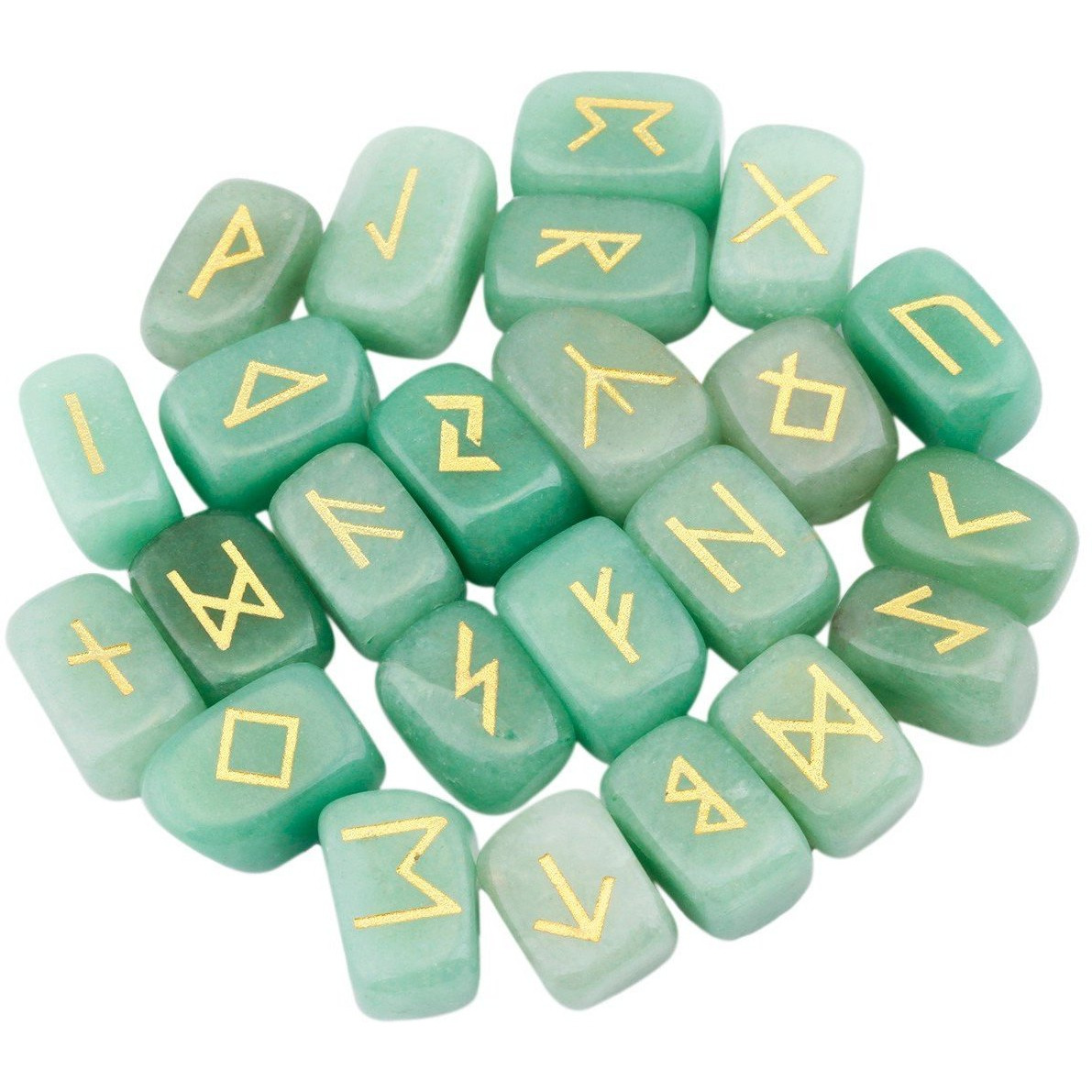 Winmaarc Green Aventurine Rune Stones Tumbled Engraved Lettering Crystal Set Healing Chakra Reiki