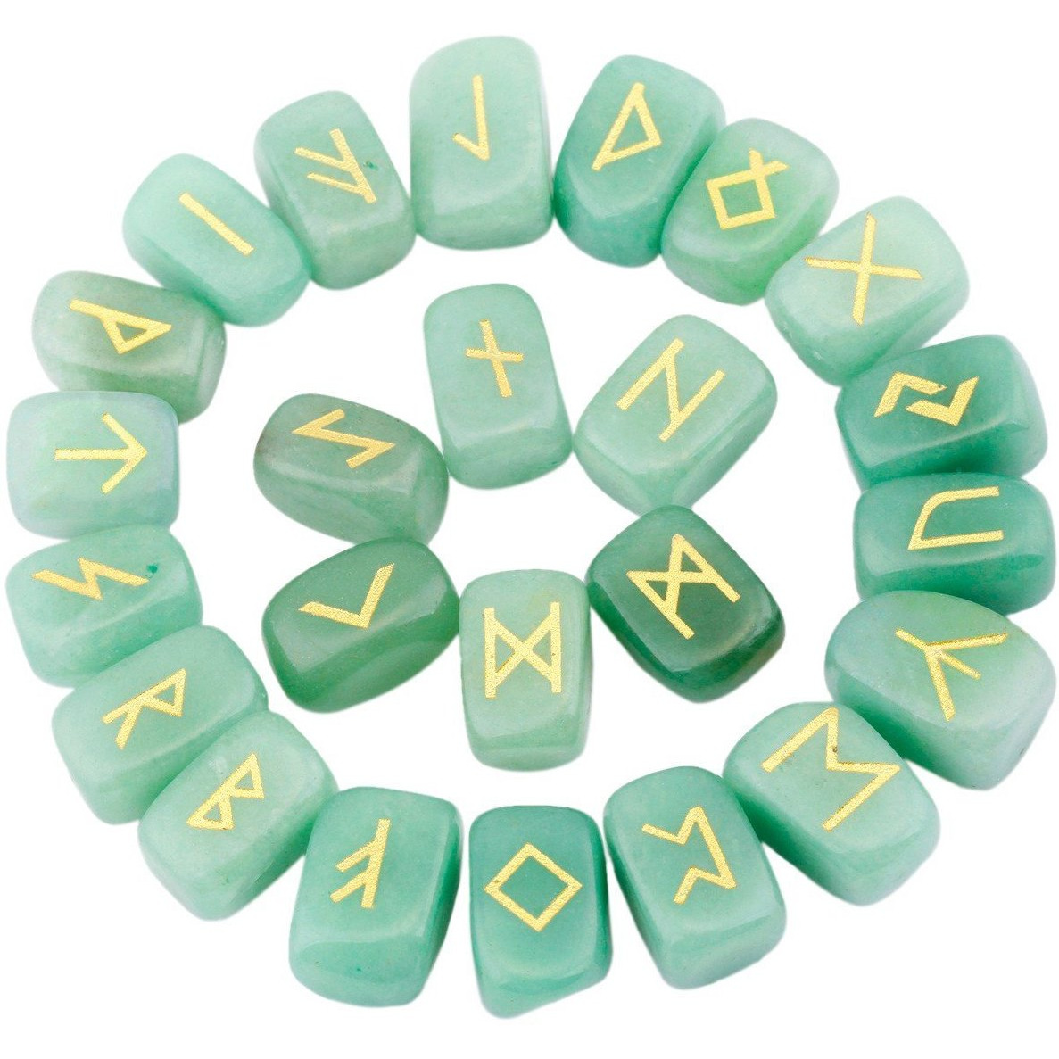 Winmaarc Green Aventurine Rune Stones Tumbled Engraved Lettering Crystal Set Healing Chakra Reiki