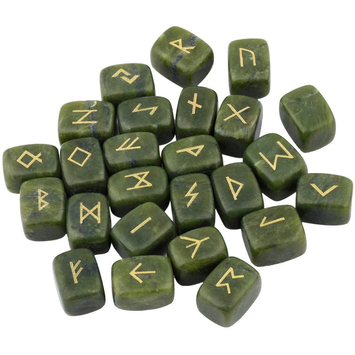 Winmaarc Green Jade Rune Stones Tumbled Engraved Lettering Crystal Set Healing Chakra Reiki