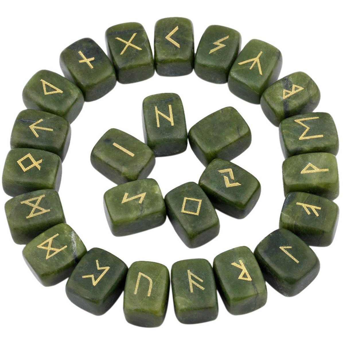 Winmaarc Green Jade Rune Stones Tumbled Engraved Lettering Crystal Set Healing Chakra Reiki