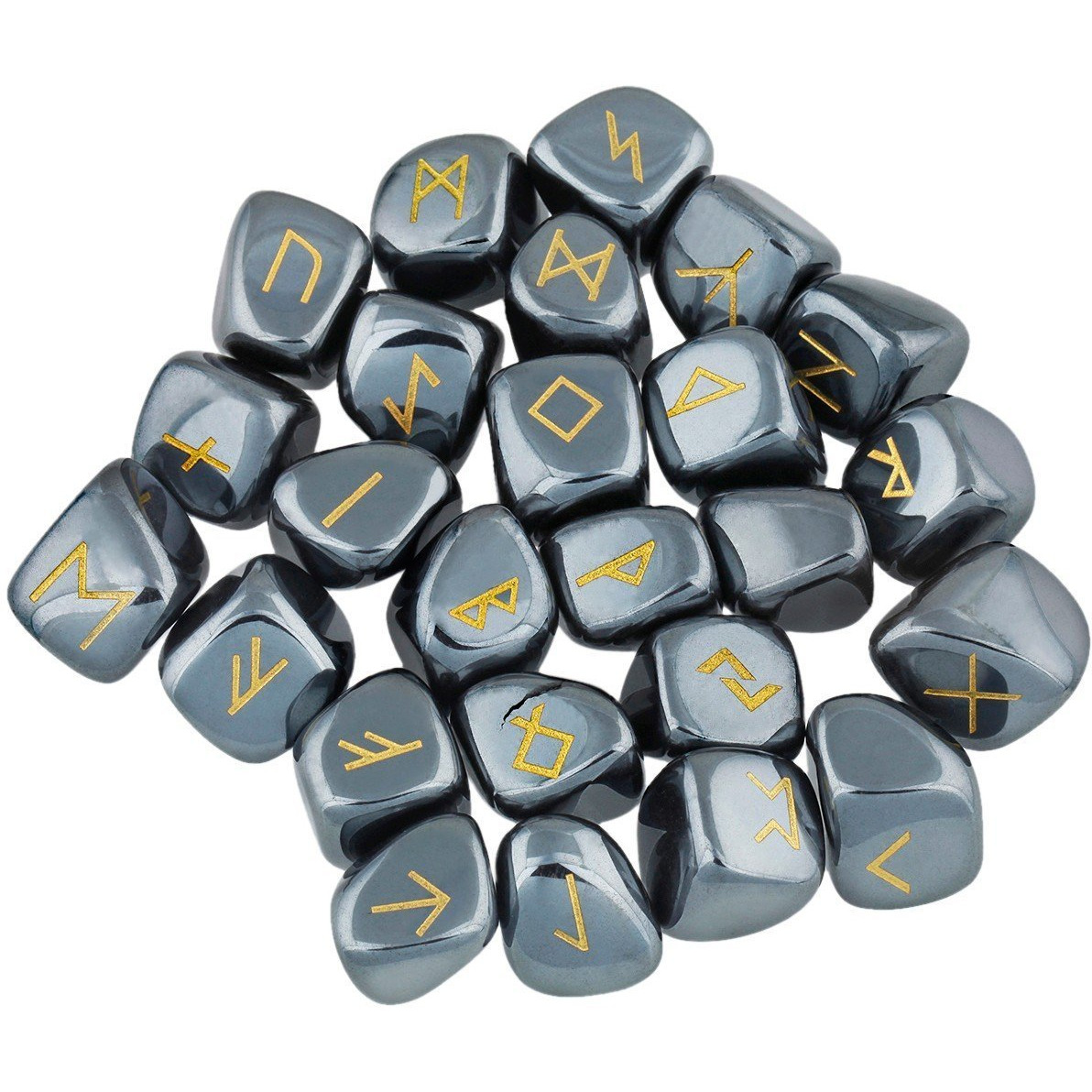 Winmaarc Hematite Rune Stones Tumbled Engraved Lettering Crystal Set Healing Chakra Reiki