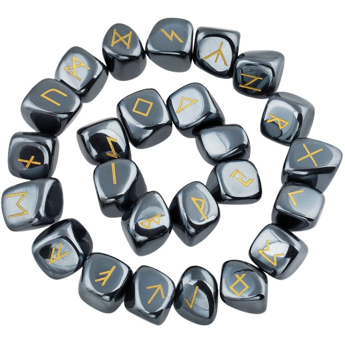 Winmaarc Hematite Rune Stones Tumbled Engraved Lettering Crystal Set Healing Chakra Reiki